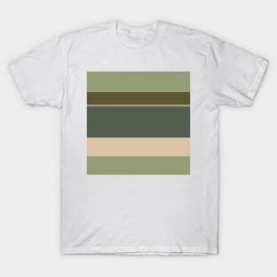 A scarce blend of Camo Green, Dark Vanilla, Artichoke, Greyish Teal and Gunmetal stripes. T-Shirt